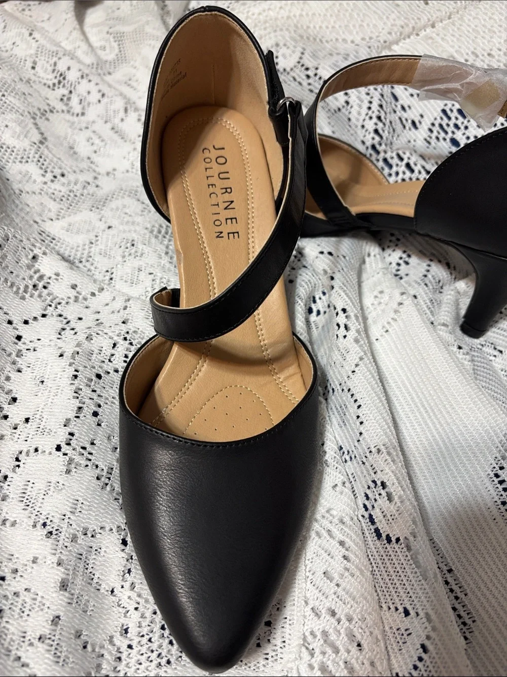 Journee Collection Black Pointed Mary Jane Heels with Ankle Strap